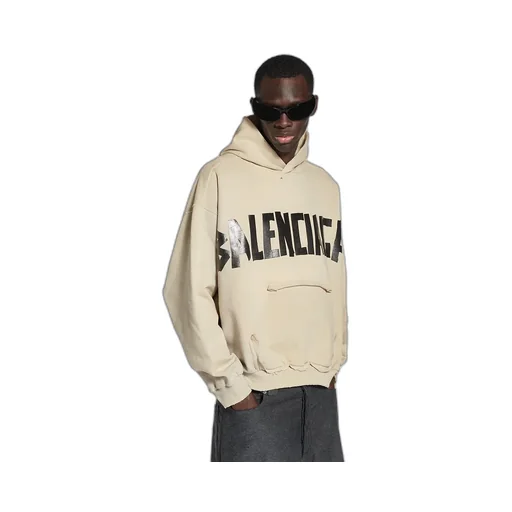 Tape Type Ripped Pocket Hoodie