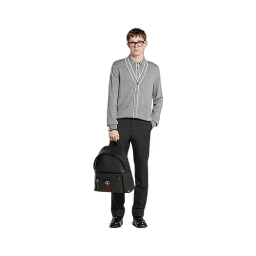 Fine Wool Knit Polo Shirt With Intarsia