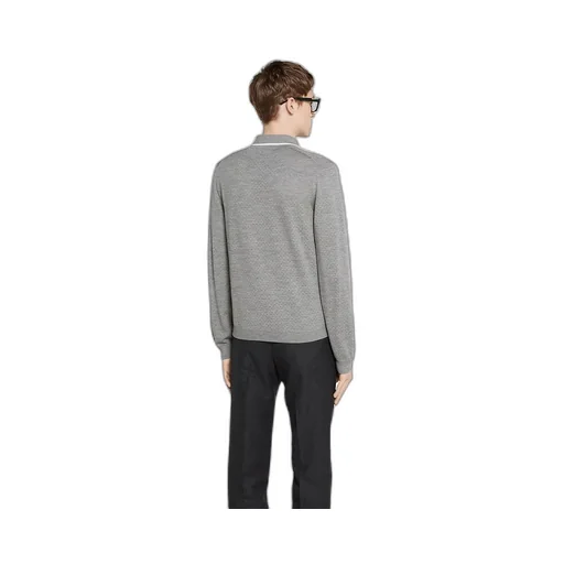 Fine Wool Knit Polo Shirt With Intarsia