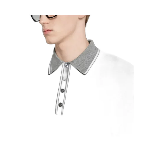 Fine Wool Knit Polo Shirt With Intarsia
