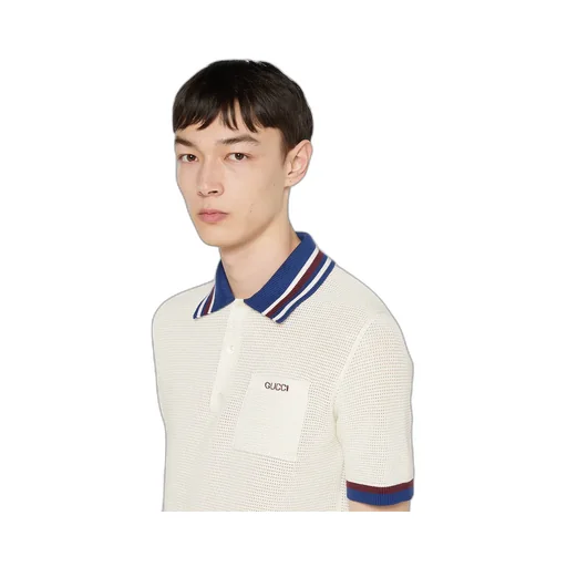 Cotton Piquet Polo Shirt With Intarsia