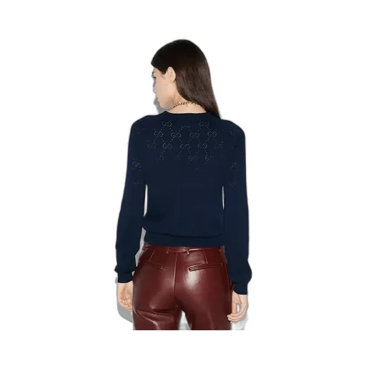 Cotton Crewneck Top With Gg Argyle
