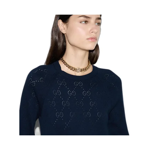 Cotton Crewneck Top With Gg Argyle