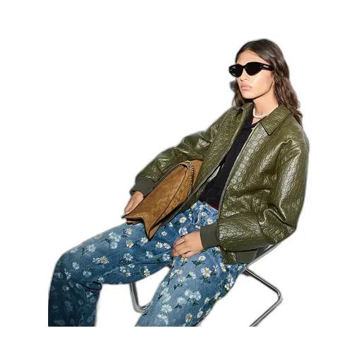 Gg Embossed Leather Bomber Jacket
