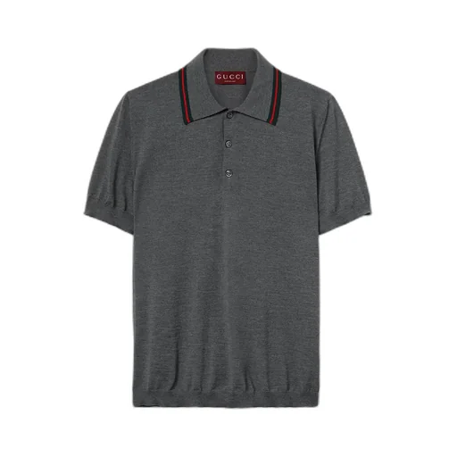 Wool Knit Polo Shirt With Web