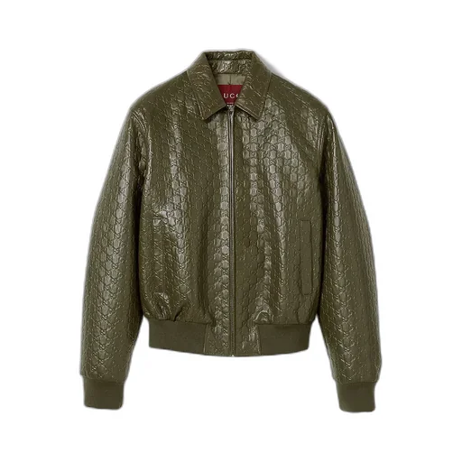 Gg Embossed Leather Bomber Jacket