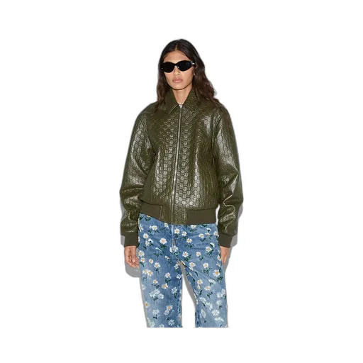 Gg Embossed Leather Bomber Jacket