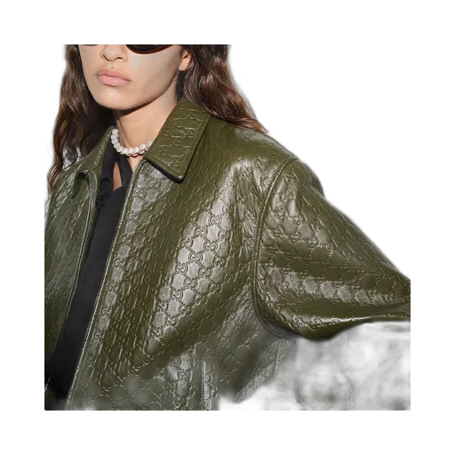 Gg Embossed Leather Bomber Jacket
