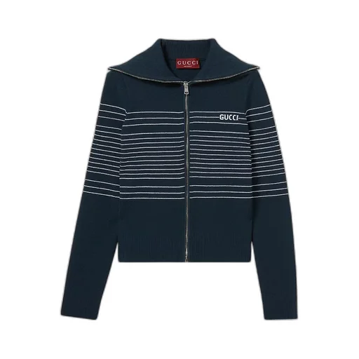Fabric Polo Jacket With Intarsia