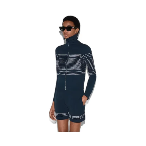 Fabric Polo Jacket With Intarsia