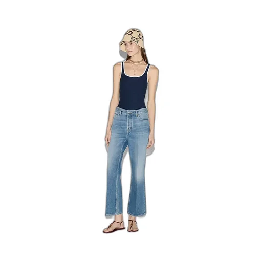 Cropped Flared Denim Trousers