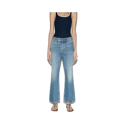 Cropped Flared Denim Trousers
