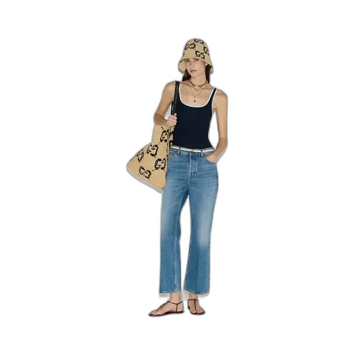 Cropped Flared Denim Trousers