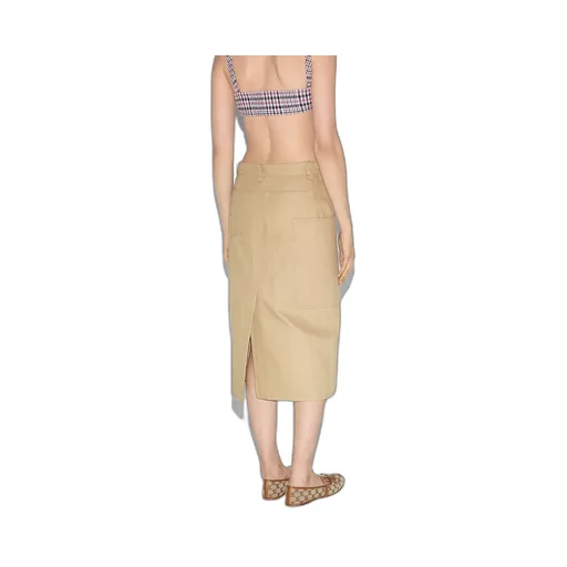 Embossed Mid-Length Cotton Drill Skirt