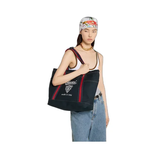 Printed Canvas Large Tote Bag