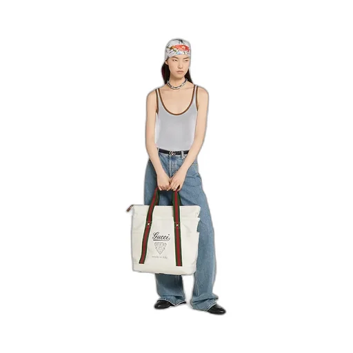 Printed Canvas Large Tote Bag