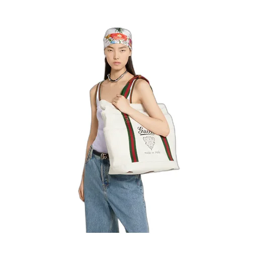 Printed Canvas Large Tote Bag