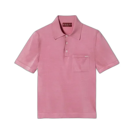 Fine Silk Knit Polo Shirt With Intarsia