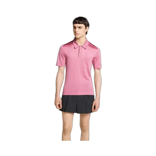 Fine Silk Knit Polo Shirt With Intarsia