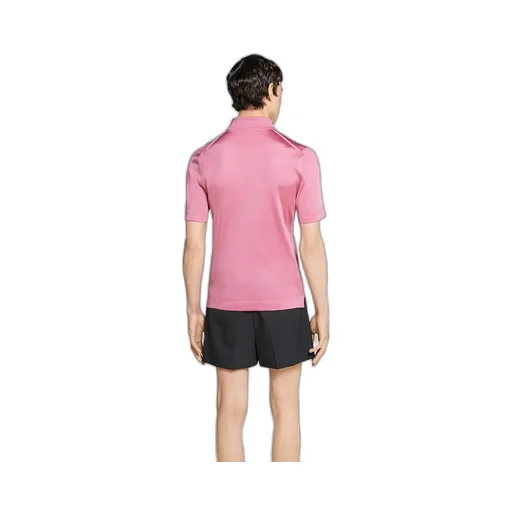 Fine Silk Knit Polo Shirt With Intarsia