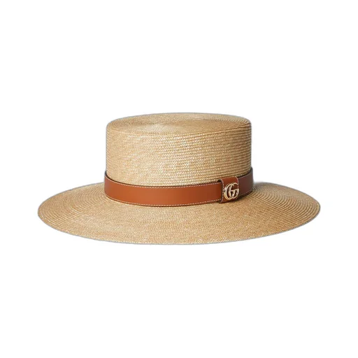Straw Hat With Leather Detail