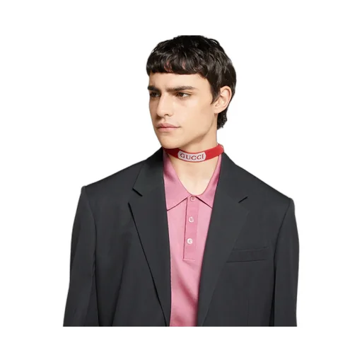 Fine Silk Knit Polo Shirt With Intarsia