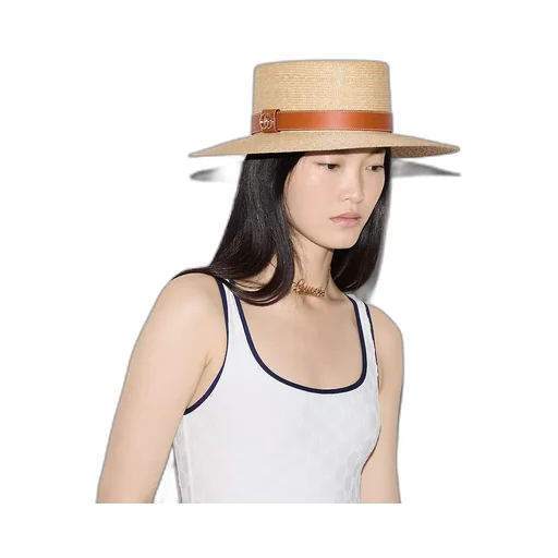 Straw Hat With Leather Detail