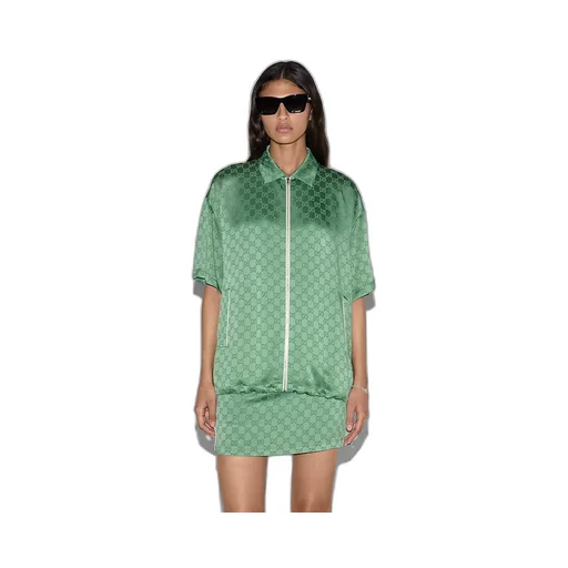 Relaxed Fit Gg Satin Zip Shirt