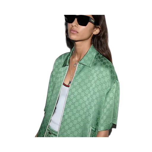 Relaxed Fit Gg Satin Zip Shirt