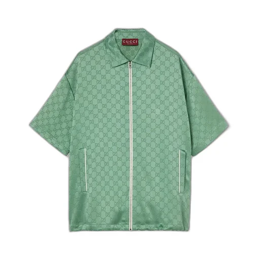 Relaxed Fit Gg Satin Zip Shirt
