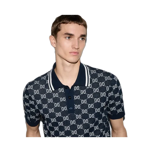 Gg Cotton Knit Jacquard Polo Shirt