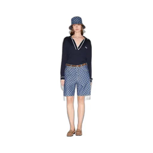 Cotton Polo Top With Gucci Intarsia