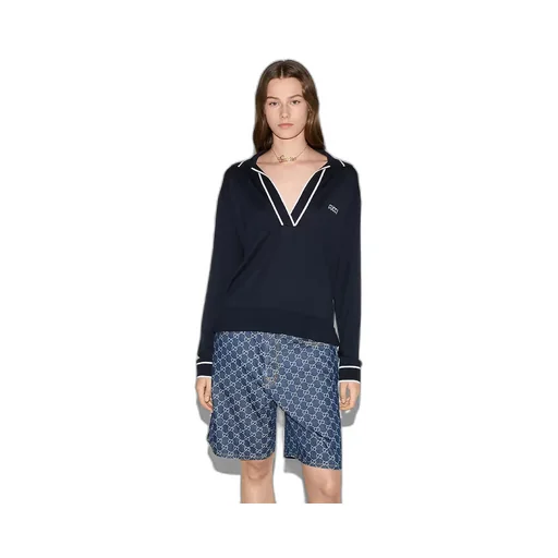 Cotton Polo Top With Gucci Intarsia