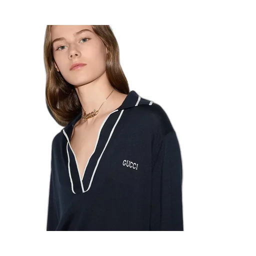 Cotton Polo Top With Gucci Intarsia