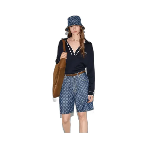 Cotton Polo Top With Gucci Intarsia