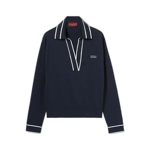 Cotton Polo Top With Gucci Intarsia