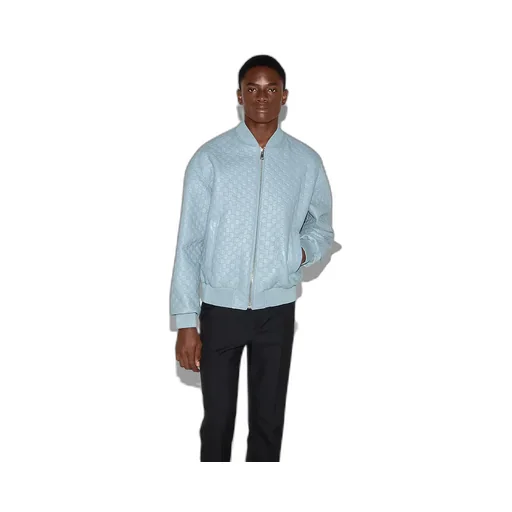 Embossed Gg Leather Bomber Jacket
