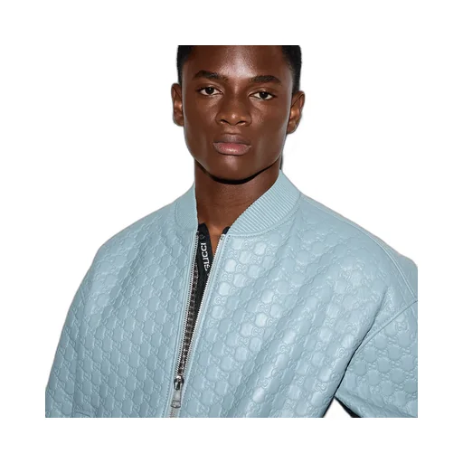 Embossed Gg Leather Bomber Jacket