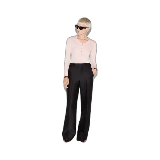 Wool Silk Gabardine Trouser With Embroidery