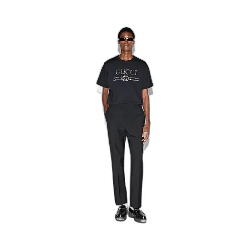 Embroidered Wool Gabardine Trouser