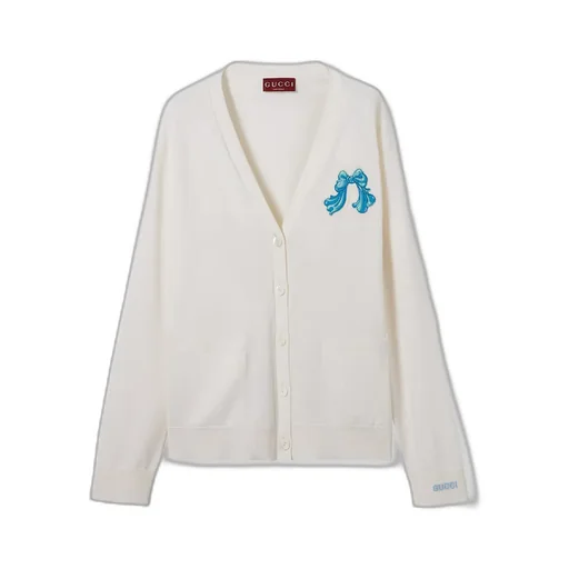 Extra Fine Wool Cardigan With Patch