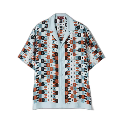 Printed Silk Twill Bowling Shirt