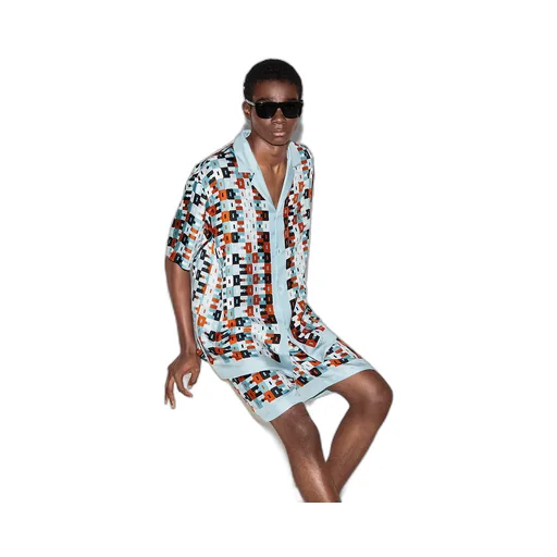 Printed Silk Twill Bowling Shirt