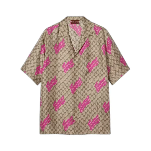 Printed Silk Twill Bowling Shirt