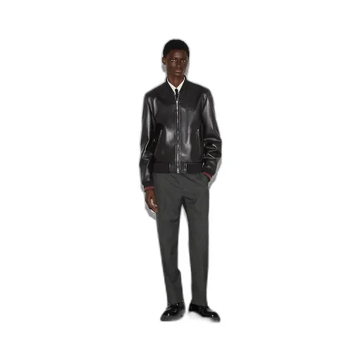 Leather Bomber Jacket With Web
