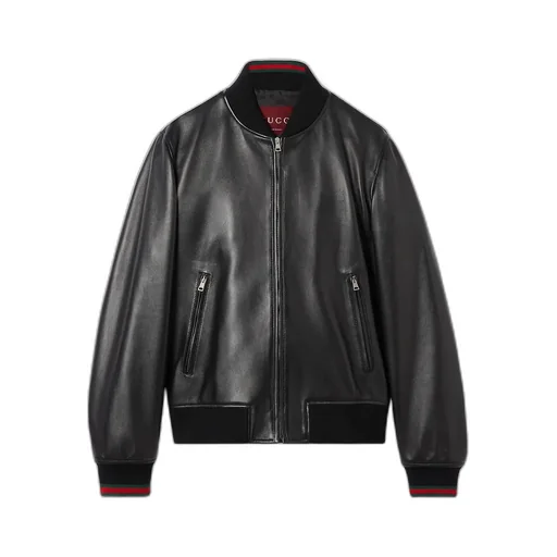 Leather Bomber Jacket With Web