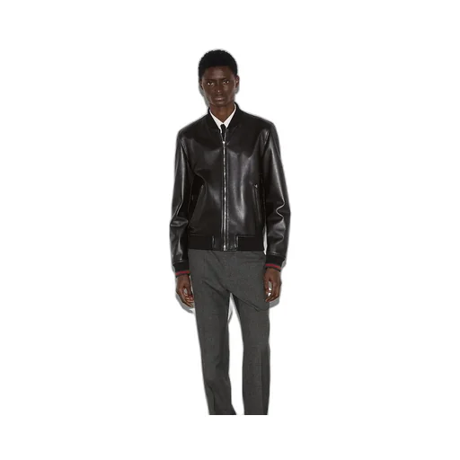 Leather Bomber Jacket With Web
