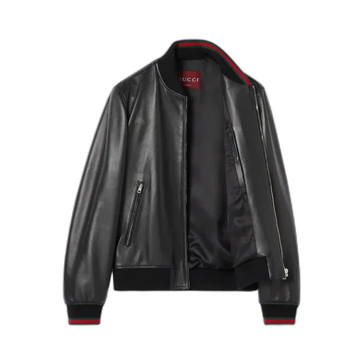 Leather Bomber Jacket With Web