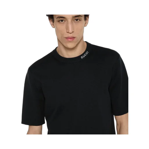 Silk Cotton T-Shirt With Gucci Intarsia