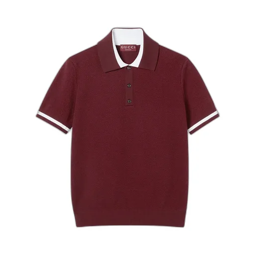 Cotton Piquet Polo Shirt With Intarsia